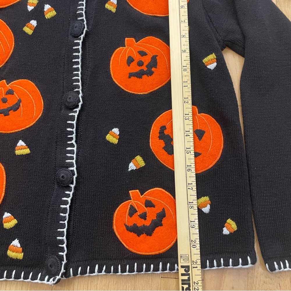 VTG Halloween Cardigan Pumpkin 90s Granny Embroidery Black Med Teacher Sweater - Picture 14 of 16